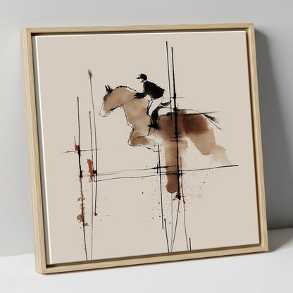 The Instant of Ascent show jumping horse canvas wall art in natural frame