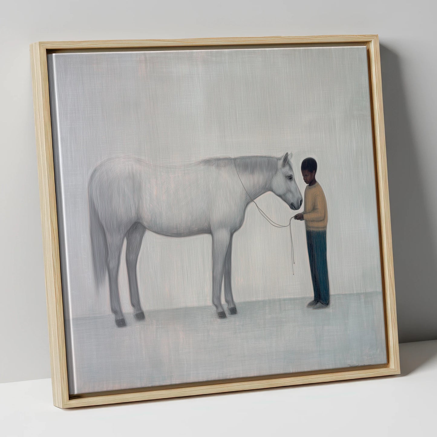 Silent Understanding horse & rider canvas wall art in natural frame