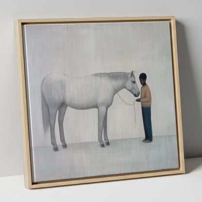 Silent Understanding horse & rider canvas wall art in natural frame