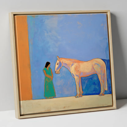 Silent Understanding horse & rider canvas wall art in natural frame