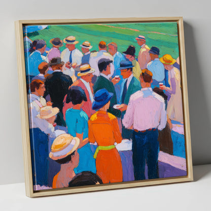Colours of the Enclosure racing horse canvas wall art in natural frame