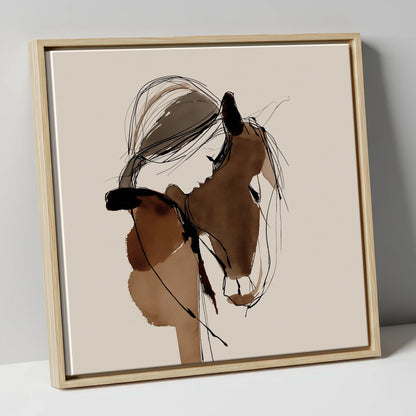 Silent Communion horse & rider canvas wall art in natural frame