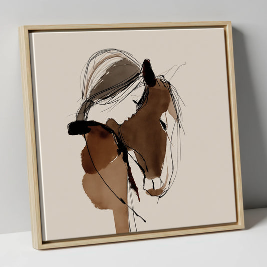 Sepia Horse and Woman Profile horse & rider canvas wall art in natural frame