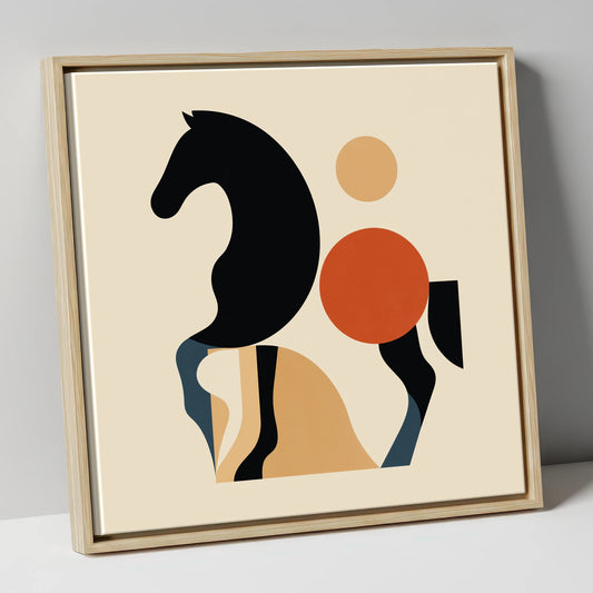 Geometric Black Horse Silhouette horse portrait canvas wall art in natural frame
