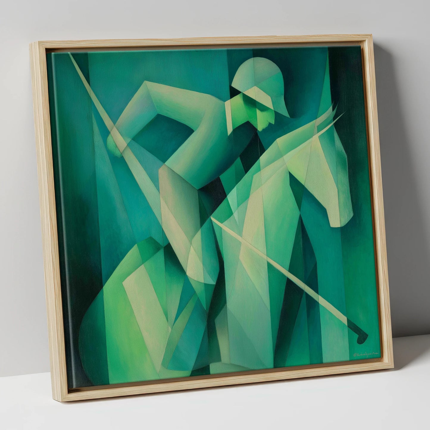 Emerald Polo Rhythm polo horse canvas wall art in natural frame