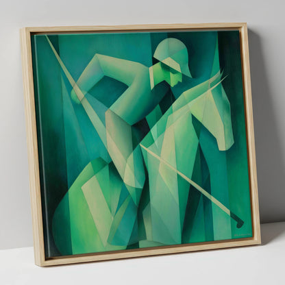 Emerald Polo Rhythm polo horse canvas wall art in natural frame