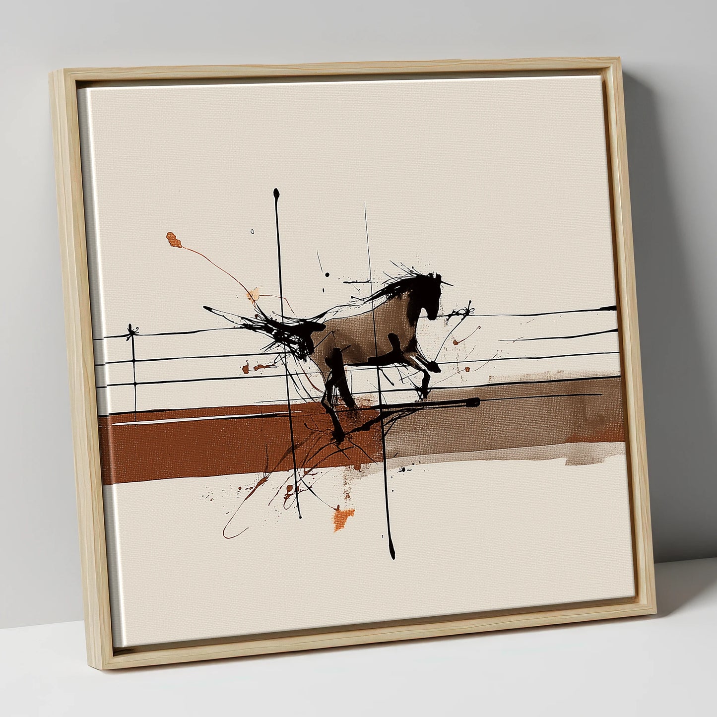 Unbridled Momentum horse portrait canvas wall art in natural frame