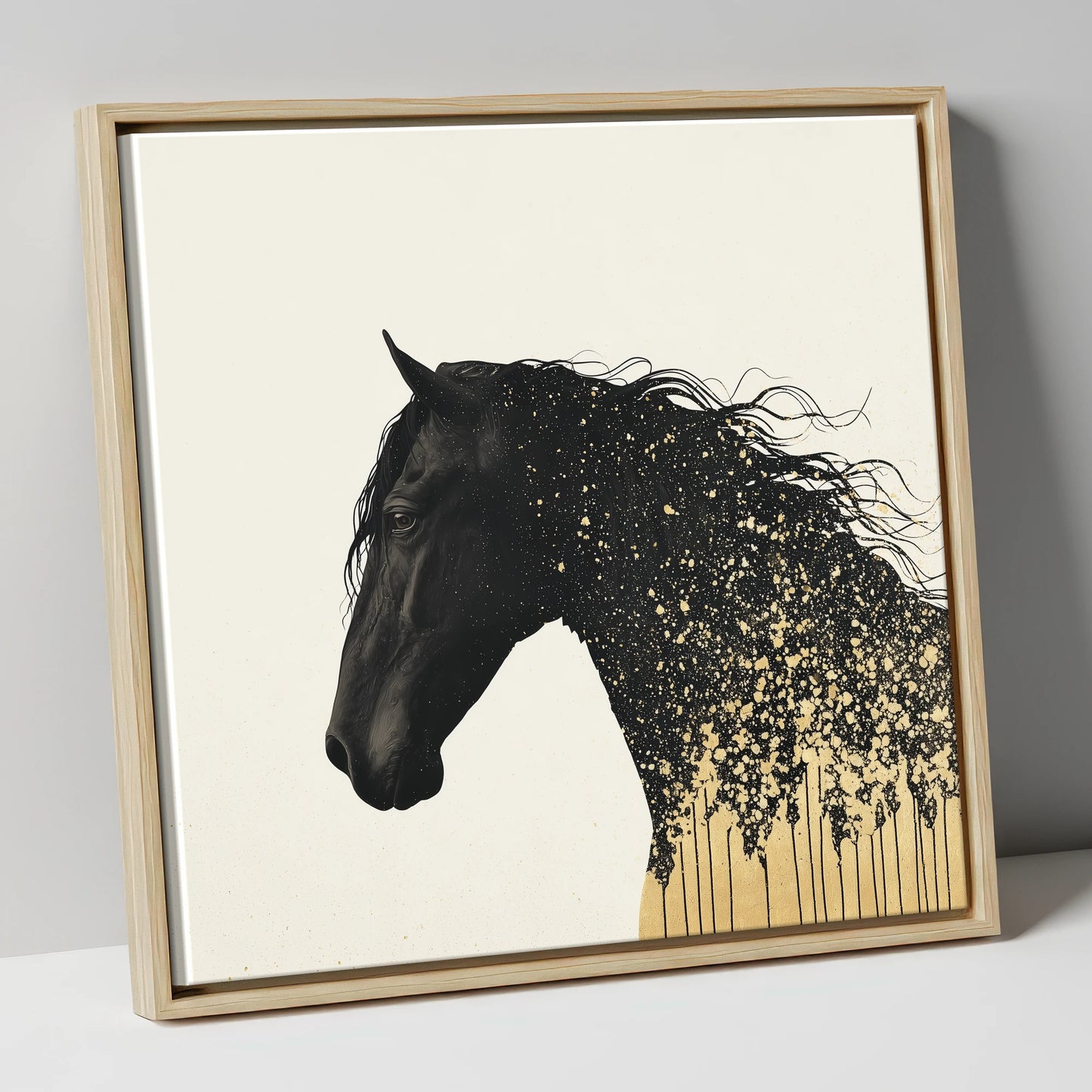 Gilded Midnight Equine horse breed canvas wall art in natural frame
