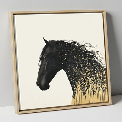 Gilded Midnight Equine horse breed canvas wall art in natural frame