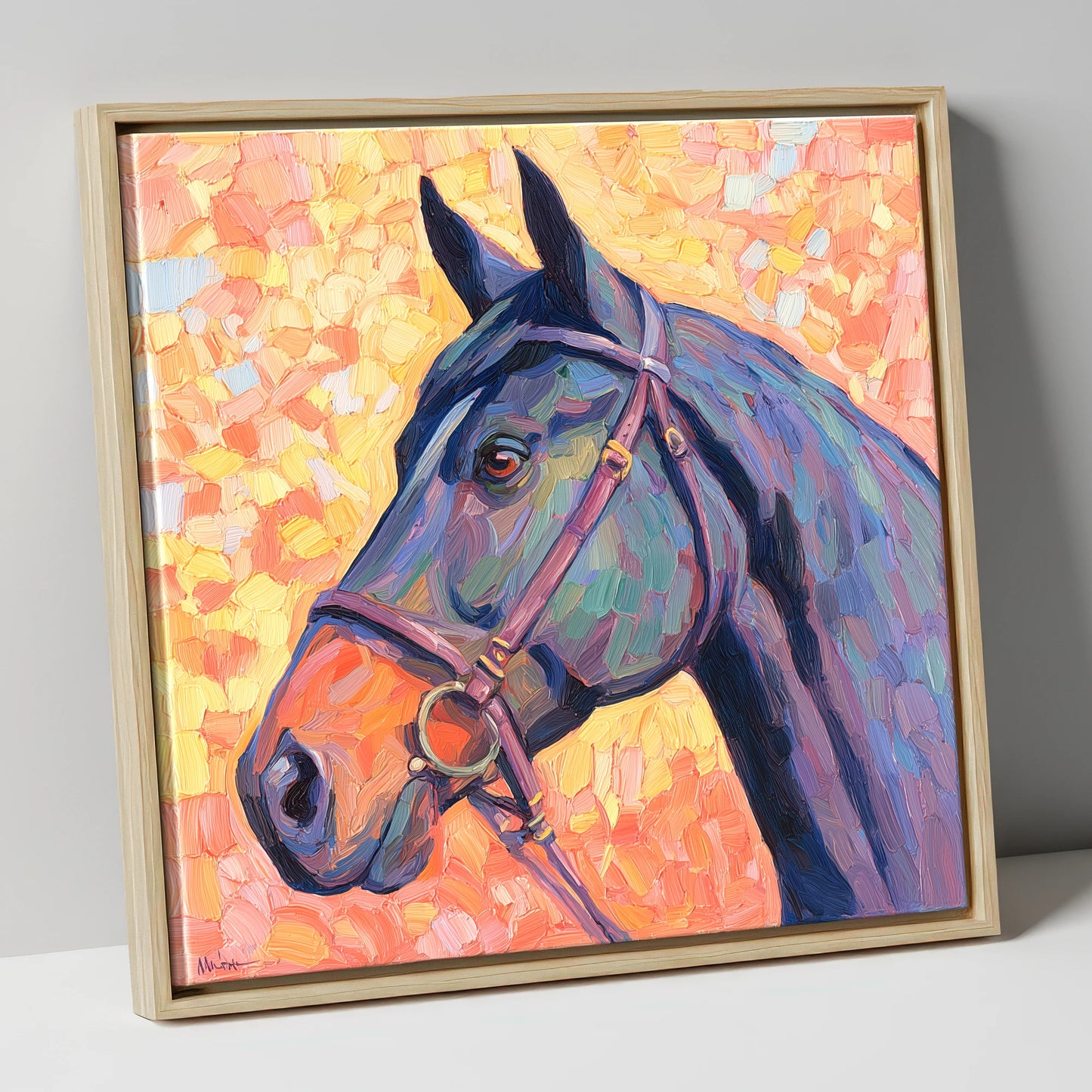 Radiant Equine Profile horse portrait canvas wall art in natural frame
