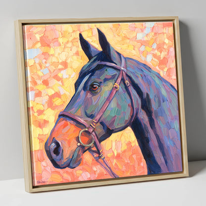 Radiant Equine Profile horse portrait canvas wall art in natural frame