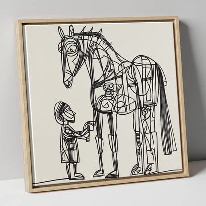 Linear Harmony horse & rider canvas wall art in natural frame