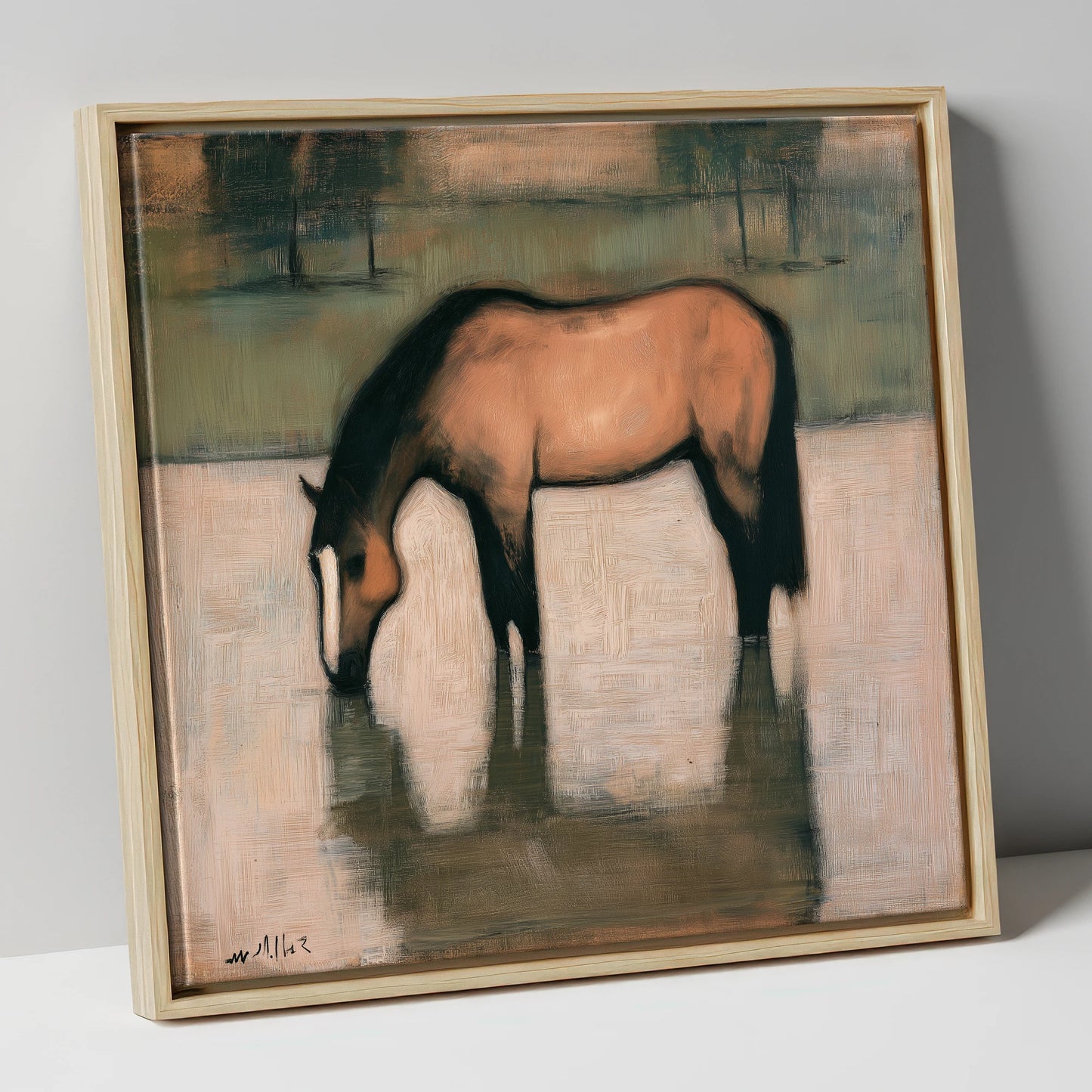 Quiet Reflection horse portrait canvas wall art in natural frame