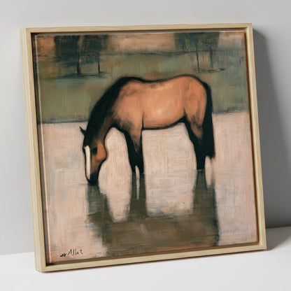 Quiet Reflection horse portrait canvas wall art in natural frame