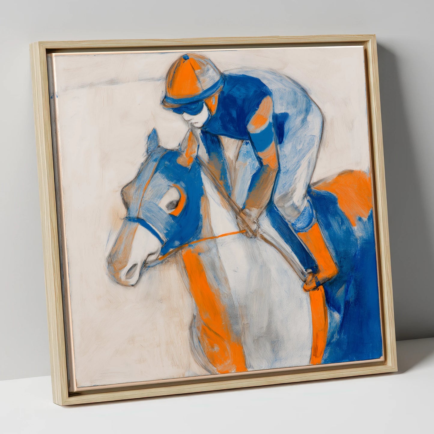 Bold Racing Silks racing horse canvas wall art in natural frame