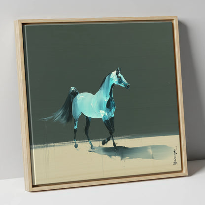 Azure Arabian Spirit horse breed canvas wall art in natural frame