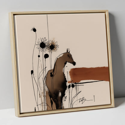 Rust and Shadows horse portrait canvas wall art in natural frame