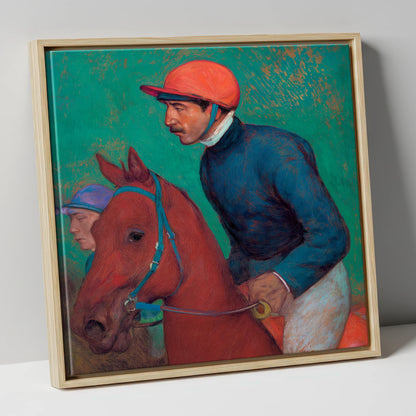 Turf Anticipation racing horse canvas wall art in natural frame