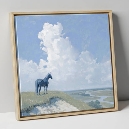The Quiet Vantage horse landscape canvas wall art in natural frame