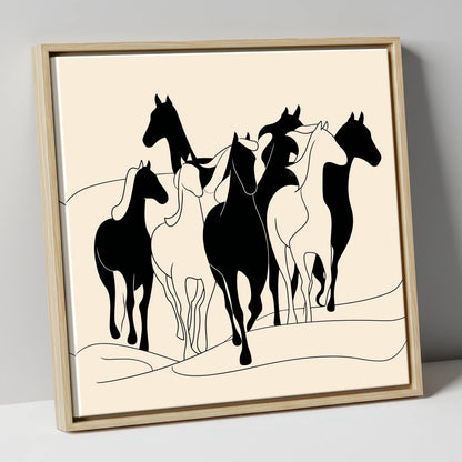 Fluid Herd Harmony wild horses canvas wall art in natural frame