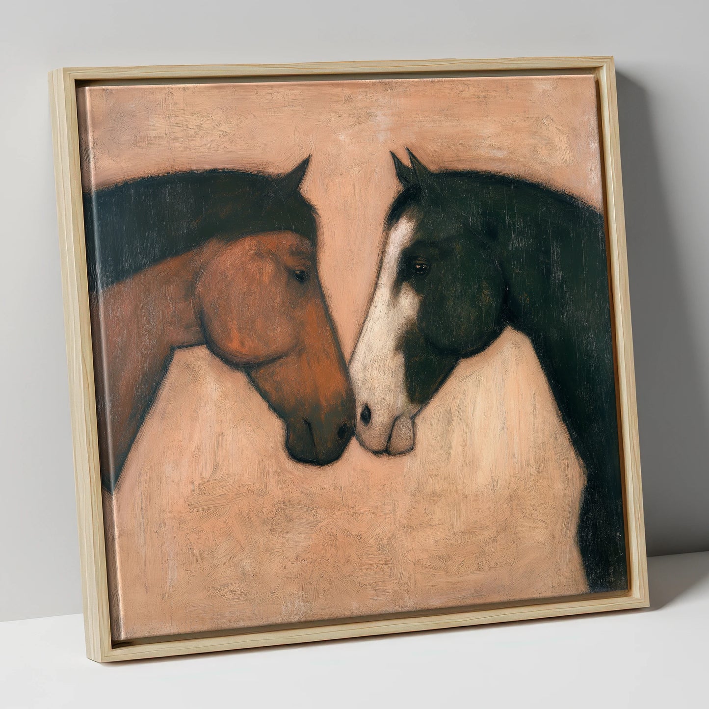 Kindred Spirits horse portrait canvas wall art in natural frame