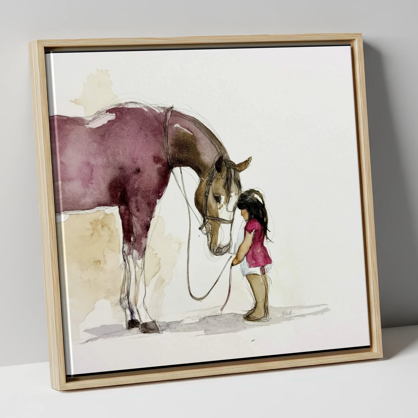 A Quiet Understanding horse & rider canvas wall art in natural frame
