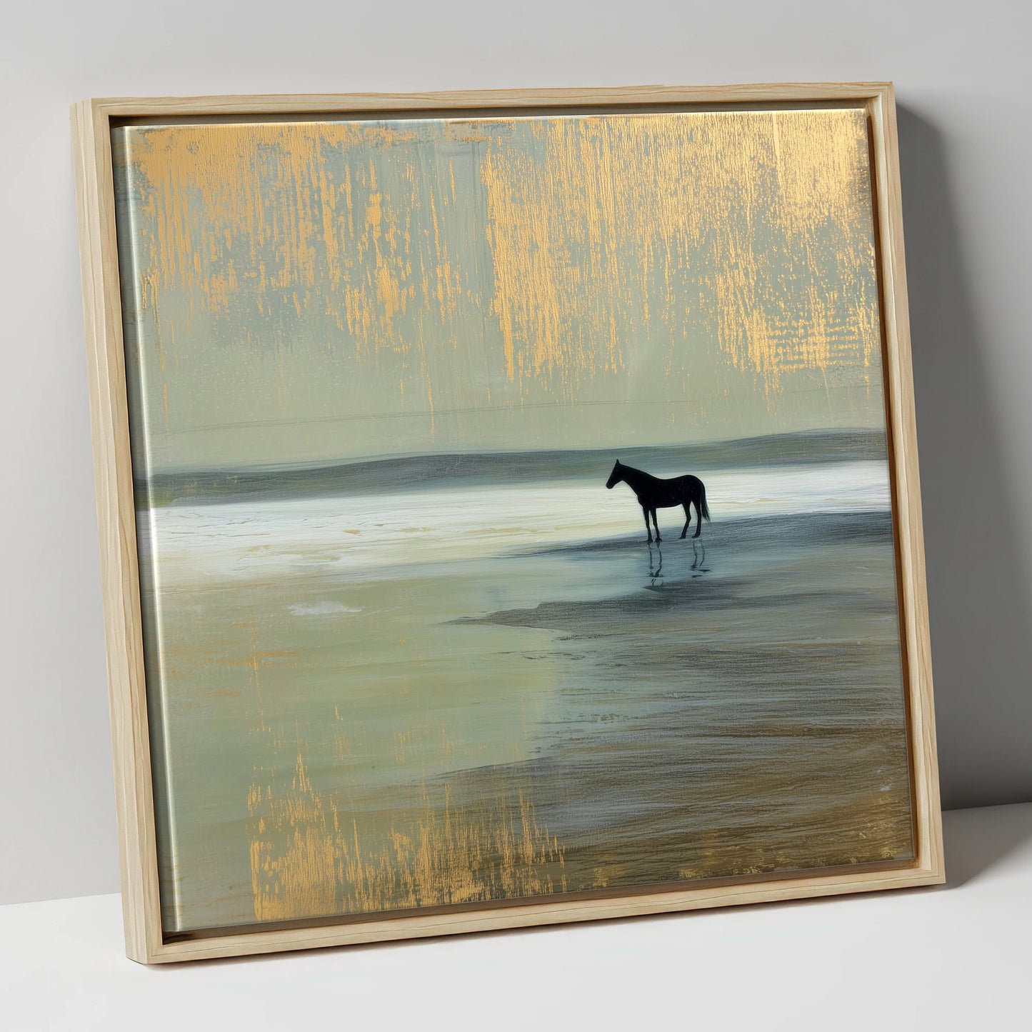 Gilded Horizon horse landscape canvas wall art in natural frame