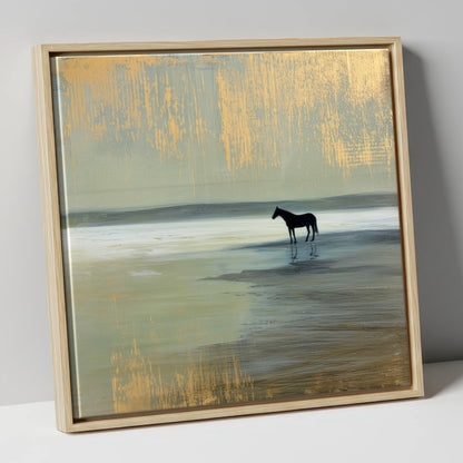 Gilded Horizon horse landscape canvas wall art in natural frame