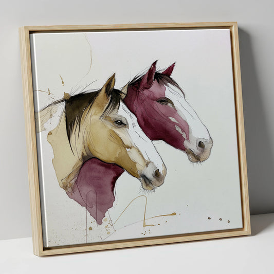 Earthy Equine Profiles wild horses canvas wall art in natural frame