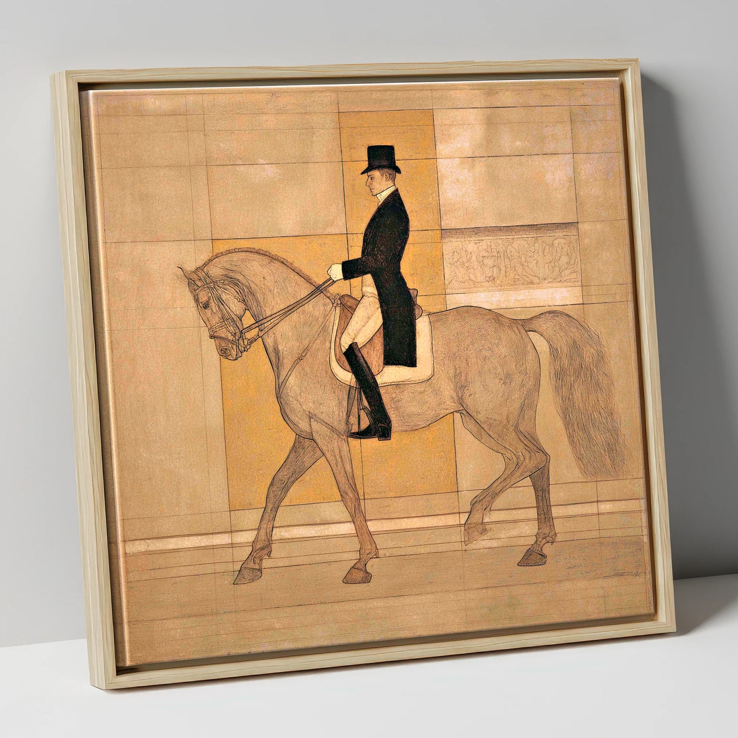 Collected Elegance dressage horse canvas wall art in natural frame
