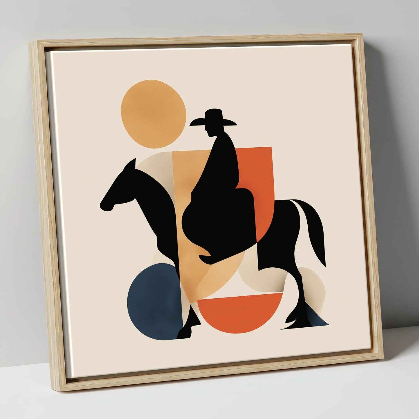 Geometric Western Rider western horse canvas wall art in natural frame