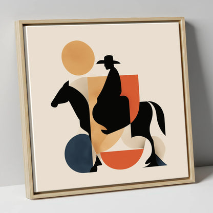Geometric Western Rider western horse canvas wall art in natural frame
