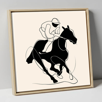 Silhouetted Gallop racing horse canvas wall art in natural frame