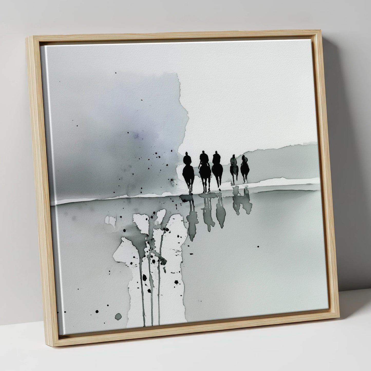 The Morning String racing horse canvas wall art in natural frame