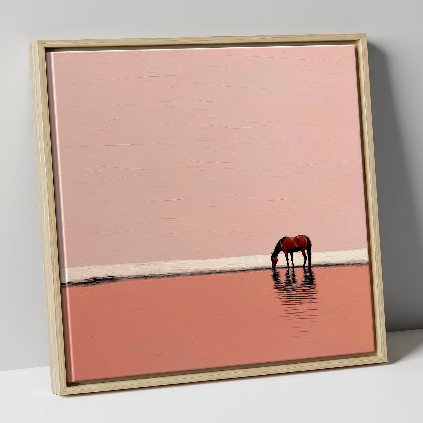 Dusty Rose Solitude horse landscape canvas wall art in natural frame