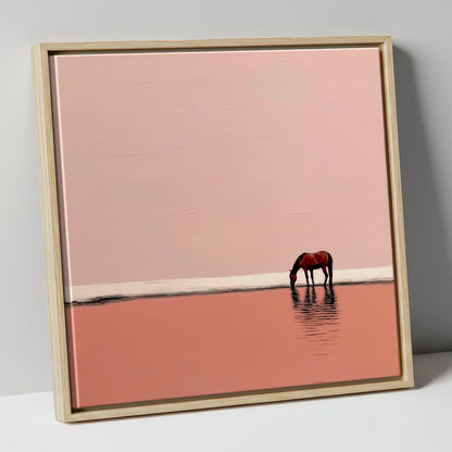 Dusty Rose Solitude horse landscape canvas wall art in natural frame
