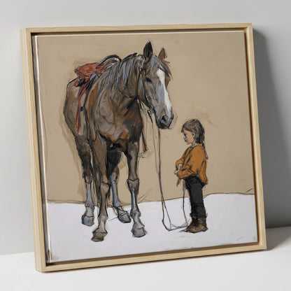 Silent Understanding horse & rider canvas wall art in natural frame
