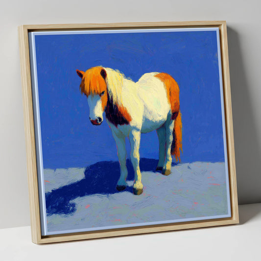 Sunlit Skewbald Pony horse breed canvas wall art in natural frame