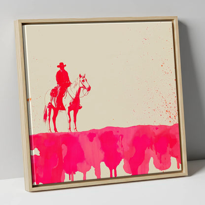 Crimson Frontier western horse canvas wall art in natural frame