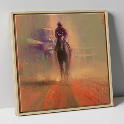 Emerging From The Dust racing horse canvas wall art in natural frame