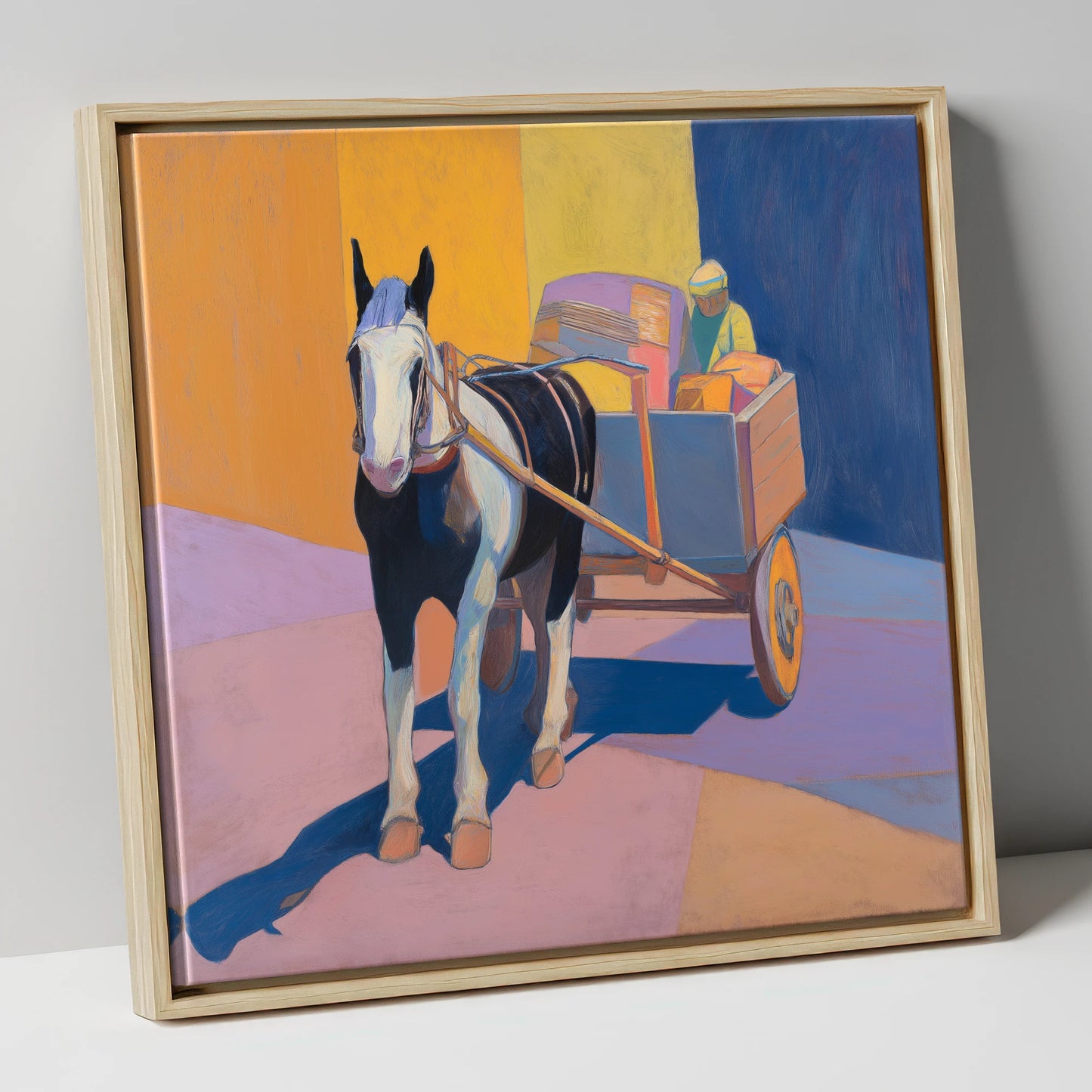 Bold Sunlit Cart Horse working horse canvas wall art in natural frame
