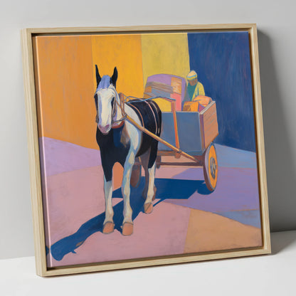 Bold Sunlit Cart Horse working horse canvas wall art in natural frame