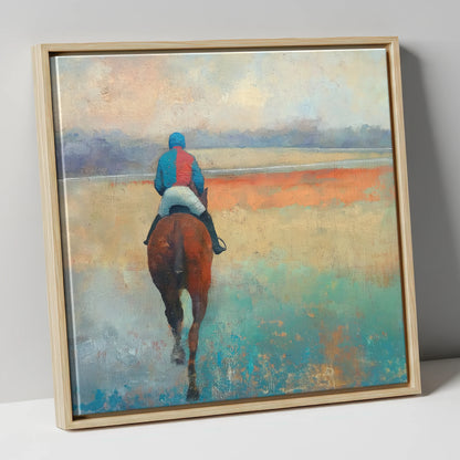 Towards the Start racing horse canvas wall art in natural frame