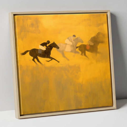 Golden Dust Runners racing horse canvas wall art in natural frame