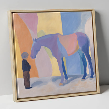 Shared Silence horse & rider canvas wall art in natural frame