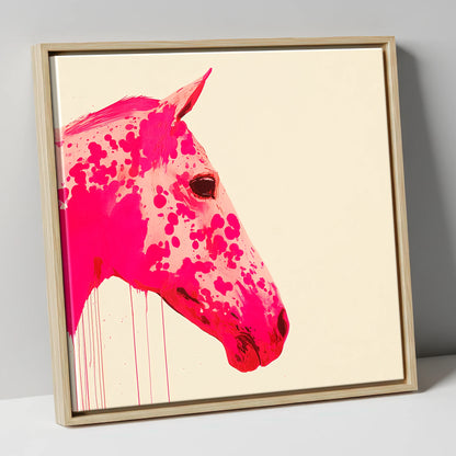 Vibrant Magenta Profile horse portrait canvas wall art in natural frame