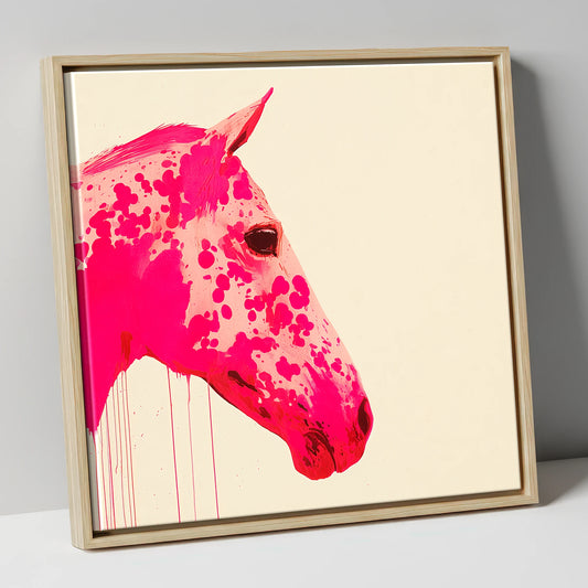 Vibrant Magenta Profile horse portrait canvas wall art in natural frame