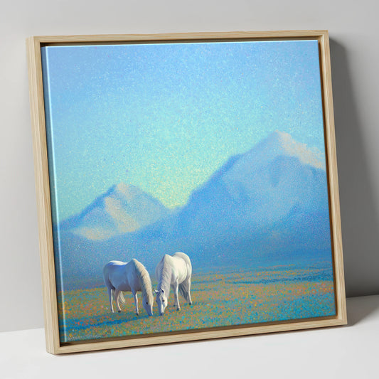 Luminous Mountain Pasture horse landscape canvas wall art in natural frame