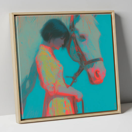 Electric Bond horse & rider canvas wall art in natural frame