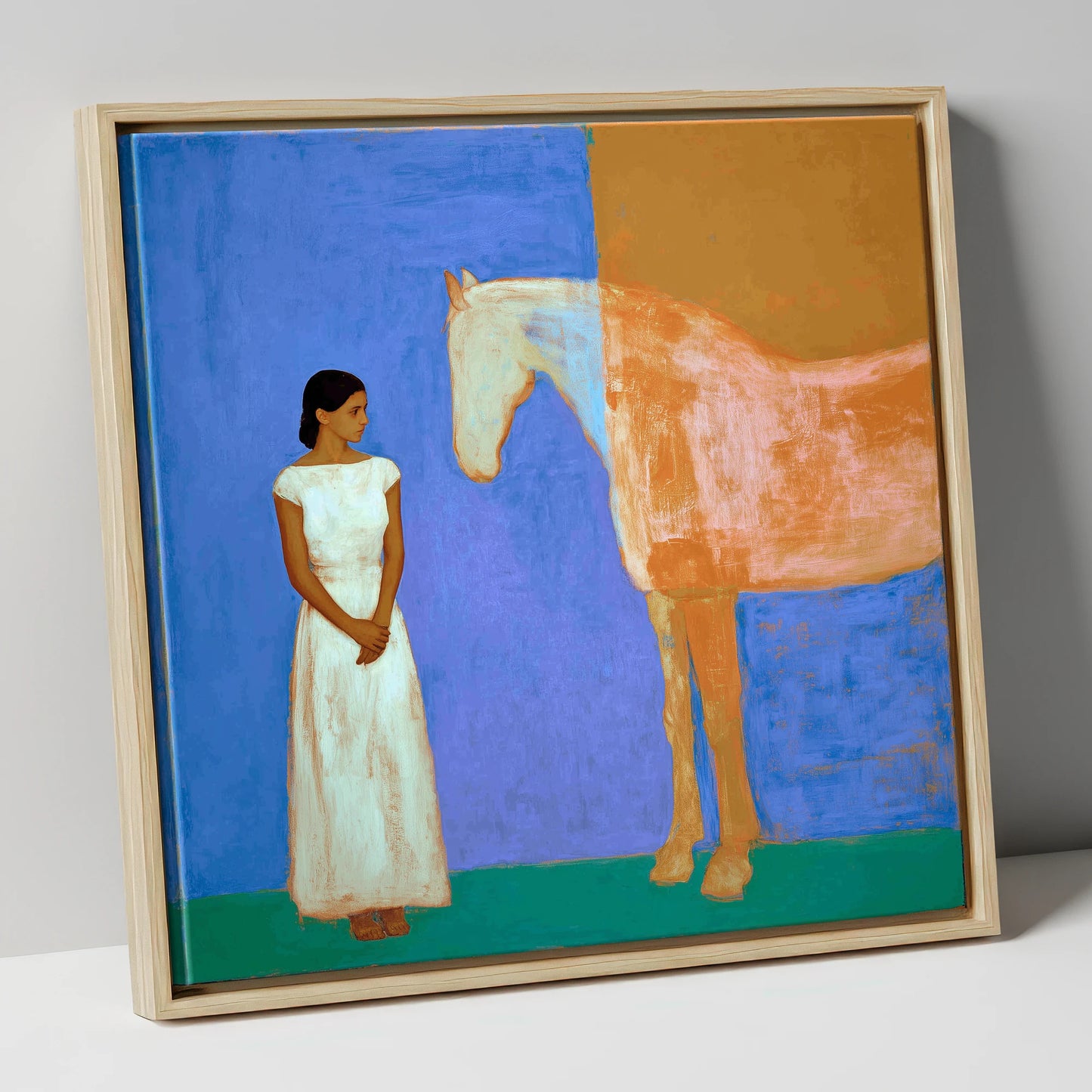 A Silent Understanding horse & rider canvas wall art in natural frame